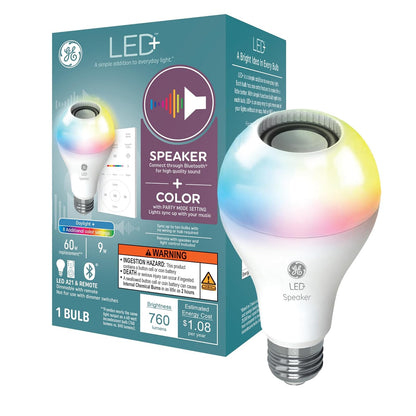GE LED+ - foco LED para altavoz que cambia de color con mando a distancia, luz diurna y multicolor, foco estándar A21 (paquete de 1)