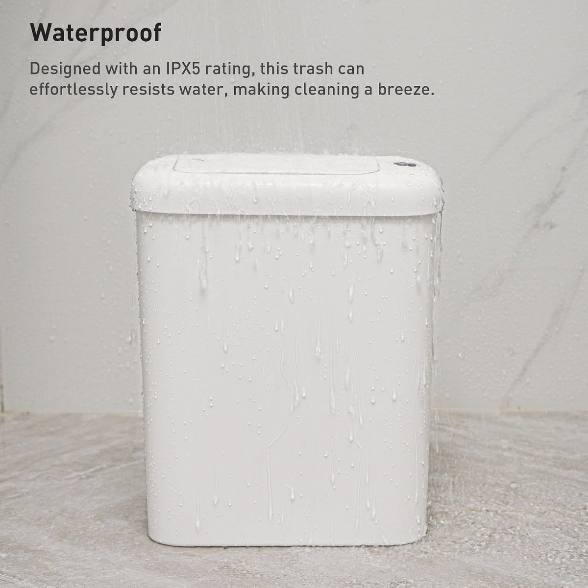 EKO - cubeta de basura automático para baño con tapa, 2.6 galones delgado sin tacto, cubeta de basura con sensor de movimiento impermeable para baño, oficina, cocina, color blanco