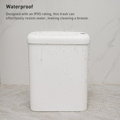 EKO - cubeta de basura automático para baño con tapa, 2.6 galones delgado sin tacto, cubeta de basura con sensor de movimiento impermeable para baño, oficina, cocina, color blanco