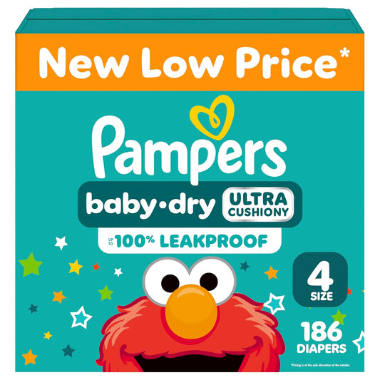 Diapers Size 4, 186 Count - Pampers Baby Dry Disposable Baby Diapers, ONE MONTH SUPPLY