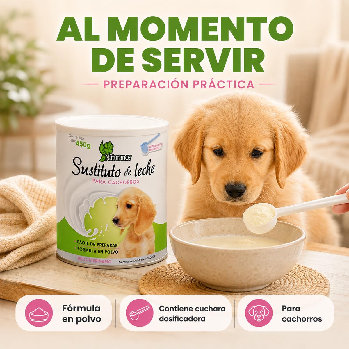 Naturance Sustituto de Leche para Perro Cachorro con Cuchara Medidora 450 g