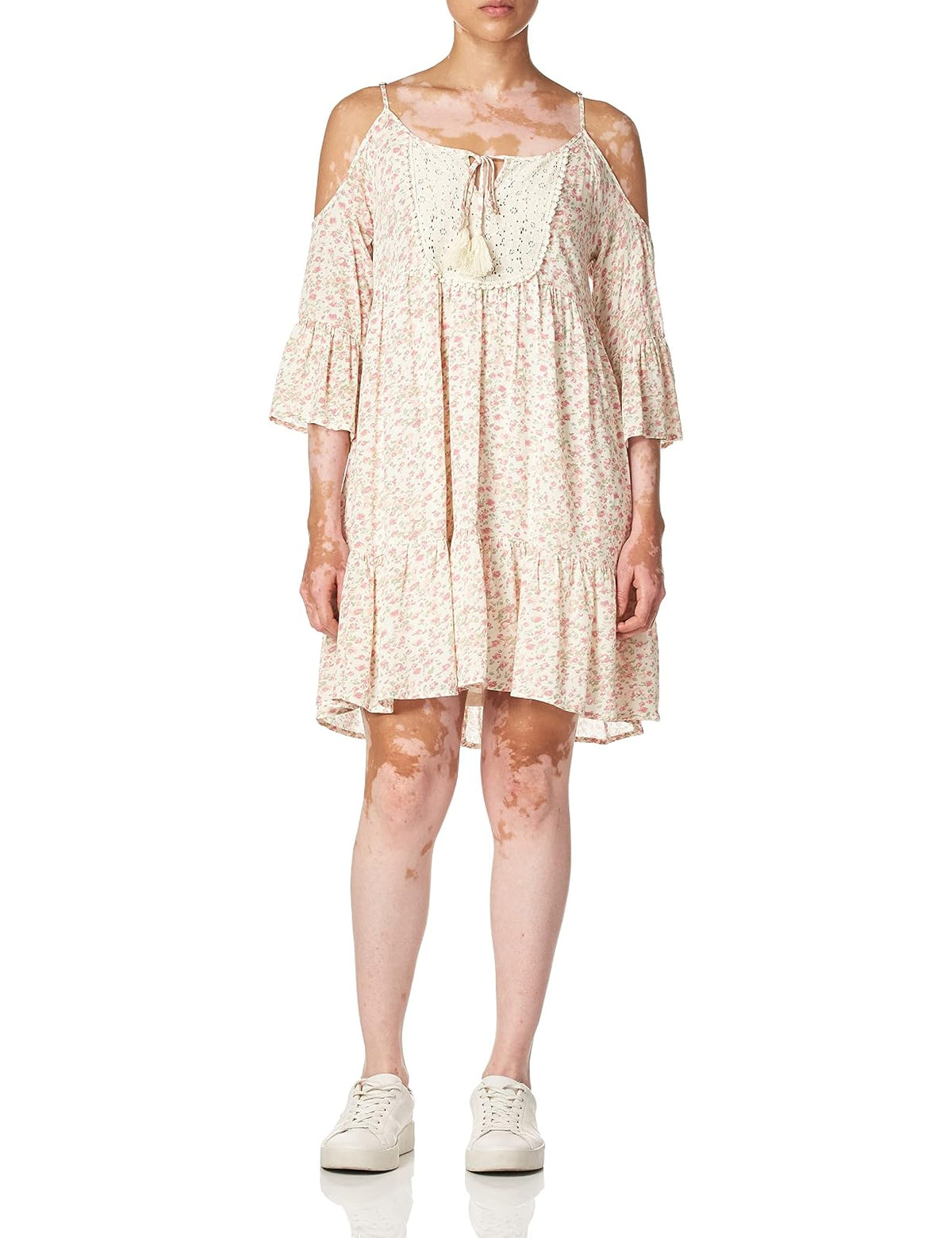 Jolt Vestido de Mujer con Hombros Descubiertos con Estampado Floral Escalonado