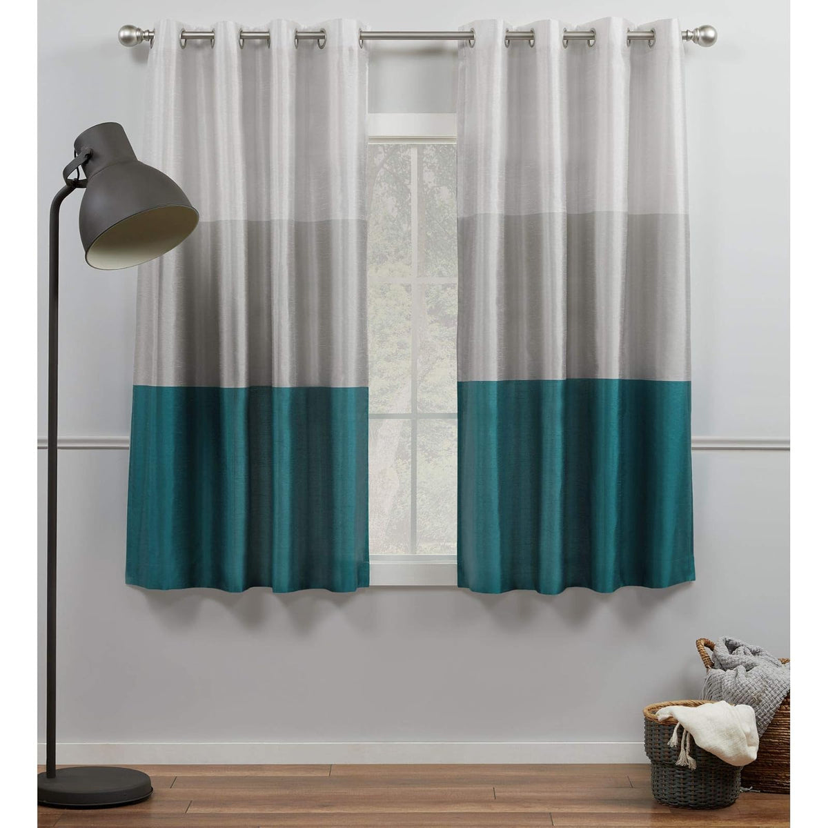 Exclusive Home Cortinas Chateau de Rayas en Seda Sintética con Ojales - Verde azulado - 137.2An x 160Al cm (1 Paneles)