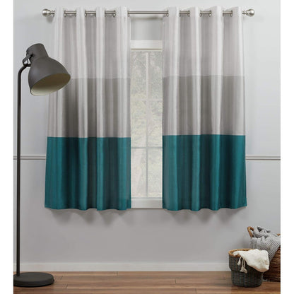 Exclusive Home Cortinas Chateau de Rayas en Seda Sintética con Ojales - Verde azulado - 137.2An x 160Al cm (1 Paneles)