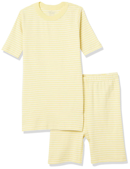 Moon and Back by Hanna Andersson Conjunto de Pijama Corto de algodón orgánico de 2 Piezas Conjunto de Pijama para Unisex niño - Rayas amarillas claras - 2 Años