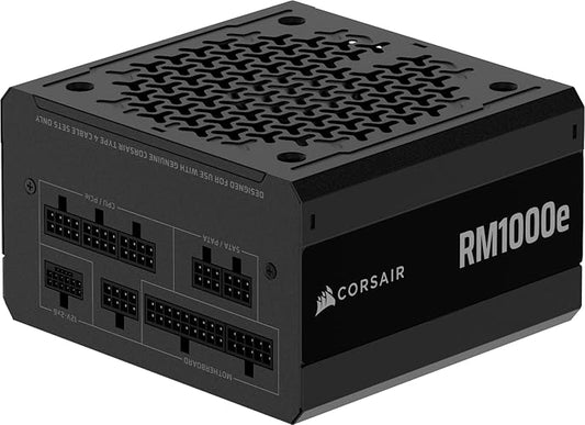 Corsair RM1000e (2025) Fuente de alimentación ATX Totalmente Modular de bajo Ruido con Cable de 12V-2x6 - Compatible con ATX 3.1 y PCIe 5.1, eficiencia Cybenetics Gold, condensadores a 105°C - Negro