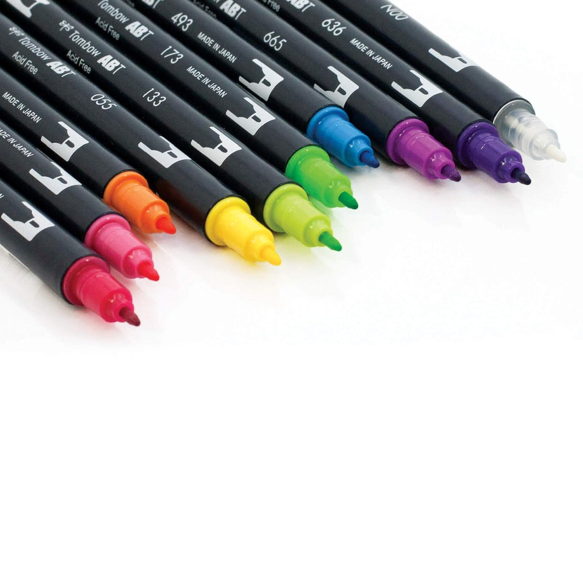 Tombow 56185 Marcadores artísticos de doble pincel, , paquete de 10. Mezclador, pincel y marcadores de punta fina, Tropical, 1, 1 + Dual Brush Pen Art Markers, Bright, 10-Pack