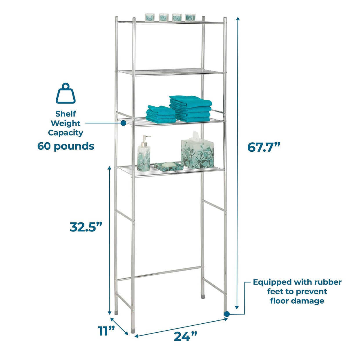 Honey-Can-Do BTH-05281 Estente de 4 niveles para ahorrar espacio, Cromado, 24.02" x 11.02" x 67.72"