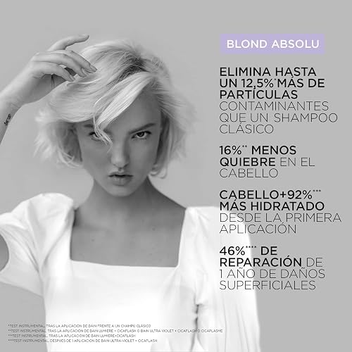KÉRASTASE Bain Ultra-Violet | Shampoo morado para neutralizar los tonos amarillos no deseados en el cabello rubio | Con Pigmentos ultravioletas, Ácido Hialurónico y Flor de Edelweiss| 250ml