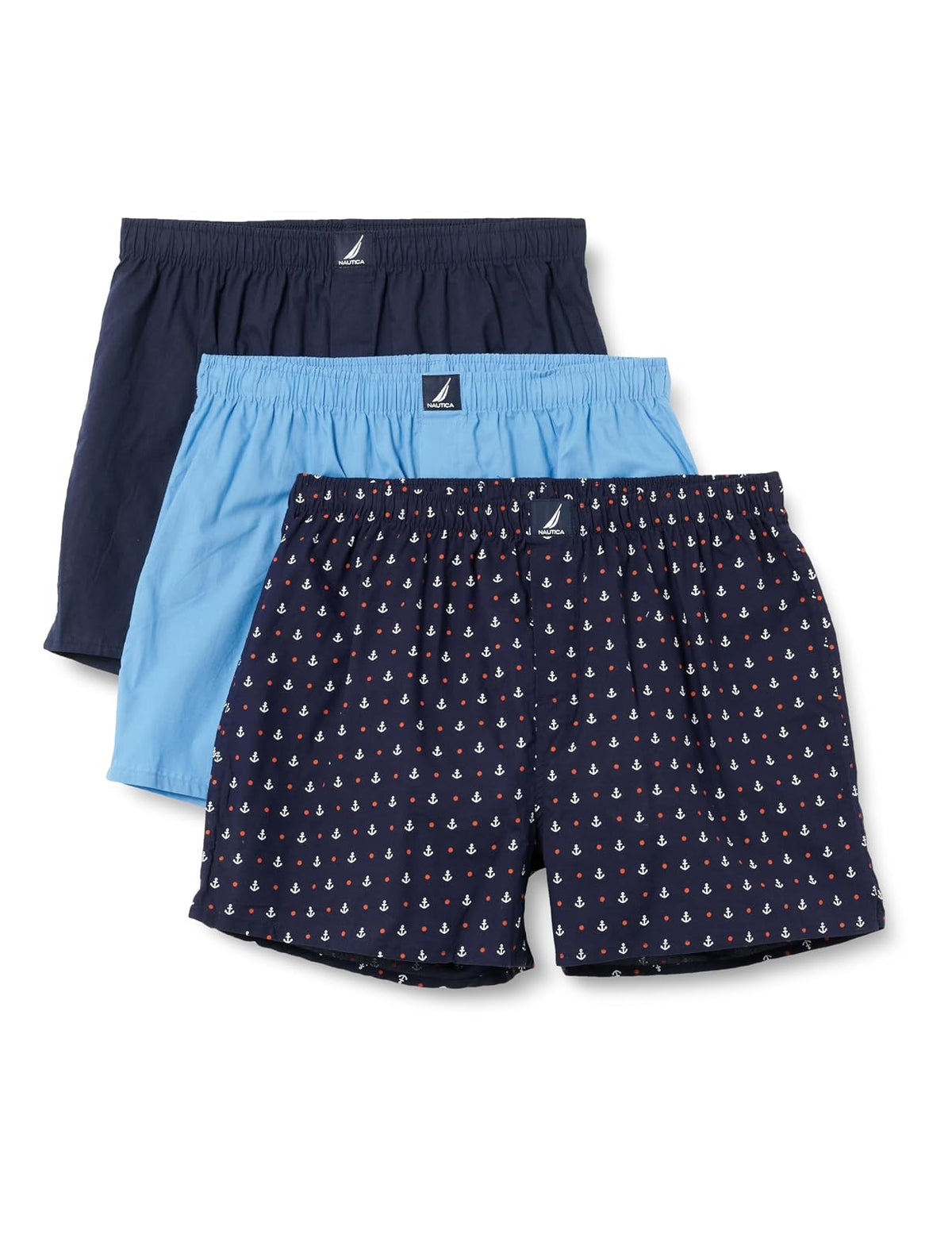 Nautica Calzoncillos Bóxer de Algodón para Hombre, Paquete de 3 - Peacoat - Aero Blue - Anchor - G