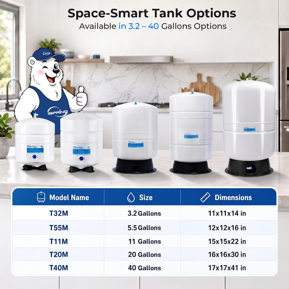 iSpring T11M - Depósito de almacenamiento de agua prepresurizada de 11 galones, 11 galones, color blanco
