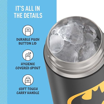 THERMOS FUNTAINER Botella aislada al vacío de acero inoxidable de 16 onzas con tapa de boquilla ancha, Batman
