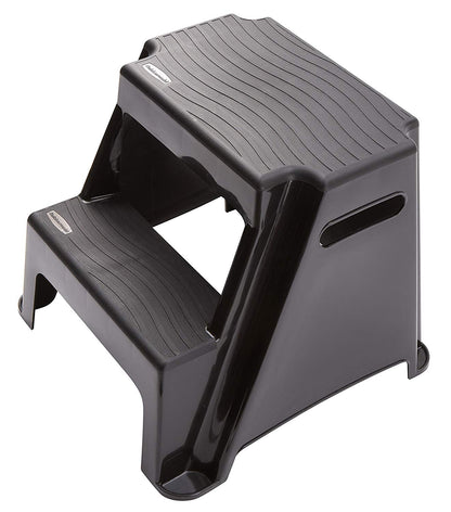 Rubbermaid RM-P2 2-Step Molded Plastic Stool with Non-Slip Step Treads, 300-Pound Capacity, Black Finish