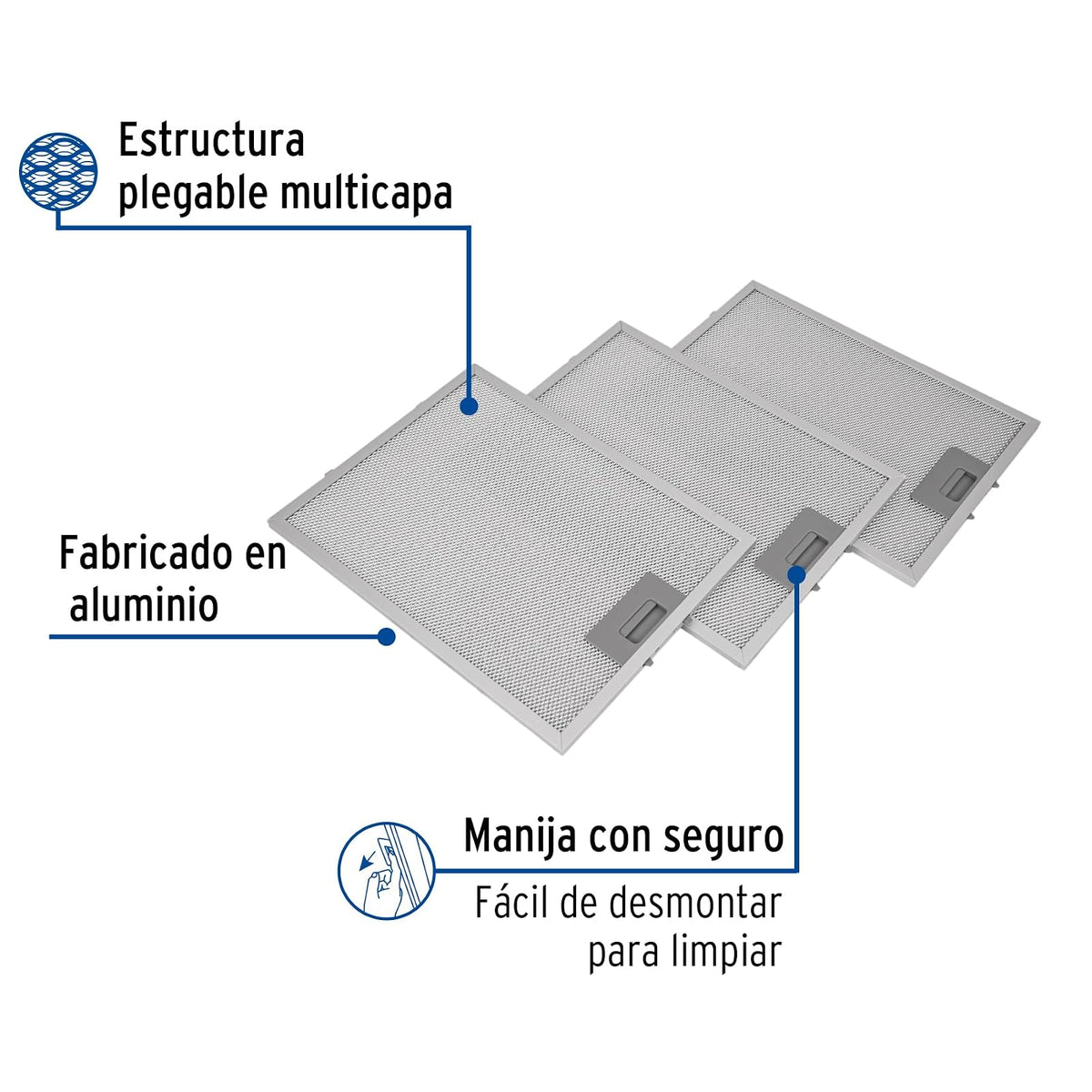 Foset FILM-C80, Juego de 3 filtros de aluminio para campana CAME-80