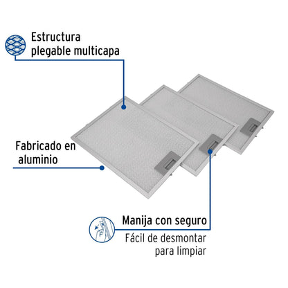 Foset FILM-C80, Juego de 3 filtros de aluminio para campana CAME-80