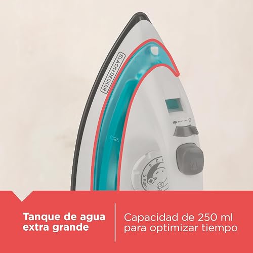 Black+Decker Plancha de Vapor 1100W con Suela Antiadherente, IRBD100 | Golpe de vapor y rocío fino para arrugas díficiles