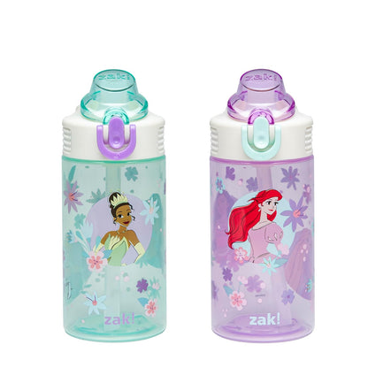 Zak Designs Disney Frozen Set de 2 Botellas de Agua Infantiles - Princesa Disney (Ariel, Cenicienta, Jazmín, Moana, Rapunzel, Tiana)