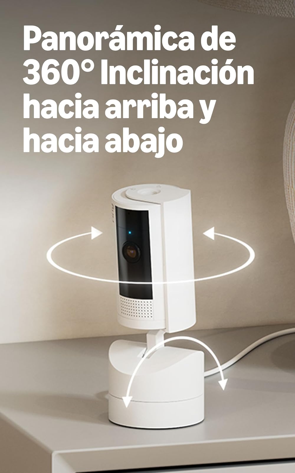Cámara para interiores con movimiento Ring (Pan-Tilt Indoor Cam) | Ve todos los ángulos con vista panorámica de 360°, video HD y audio bidireccional (modelo más reciente) | Negro