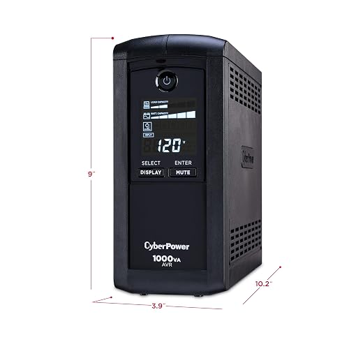 CyberPower CP1000AVRLCD 1000 VA NO Break, 1000 VA AVR, Negro | 1000VA/600W, 9 tomacorrientes, AVR, minitorre, certificado UL