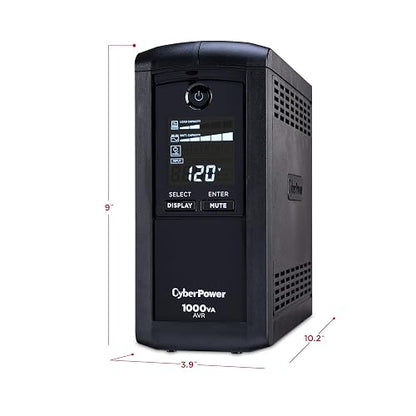 CyberPower CP1000AVRLCD 1000 VA NO Break, 1000 VA AVR, Negro | 1000VA/600W, 9 tomacorrientes, AVR, minitorre, certificado UL