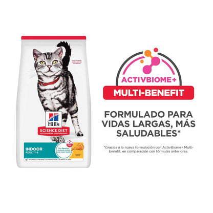 Hill's Science Diet Indoor Croquetas para Gato Adulto Sabor Pollo 3.2Kg | Croquetas Hill's para gato, pollo real, digestión saludable, sistema inmunológico fuerte, omega-6 y vitamina E