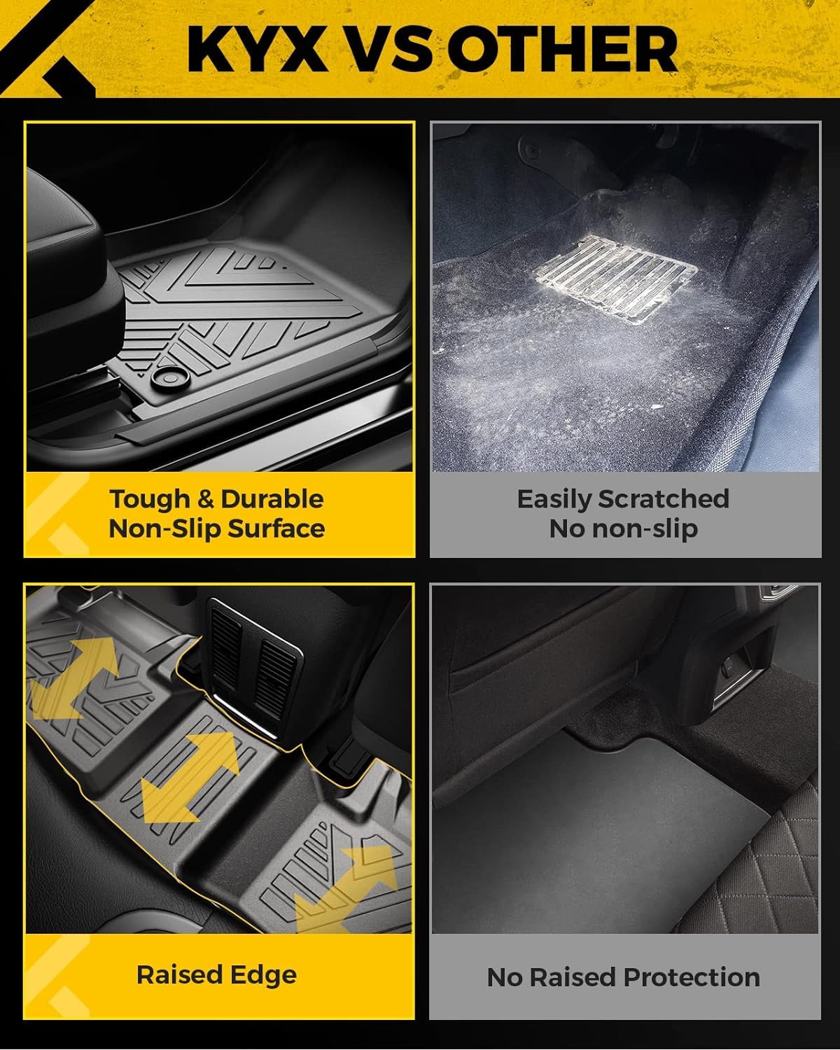 KYX Alfombrillas para Todo Clima para Toyota Tacoma Double Cab 18-24, Juego Completo de Goma TPE, Negro