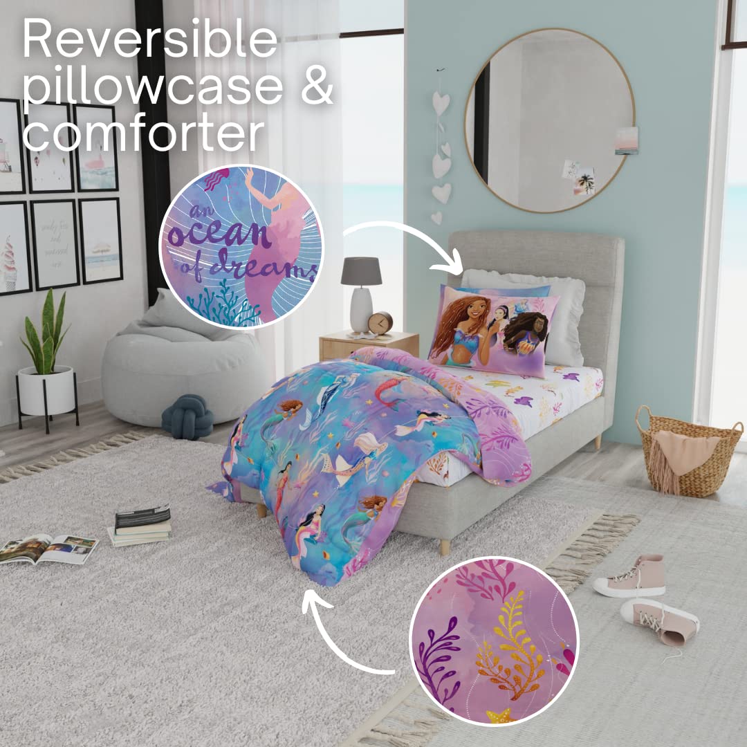 Franco Disney's The Little Mermaid Ariel Live Action Movie - Juego de Ropa de Cama para niños súper Suave y Juego de sábanas con Funda Individual, (Producto 100% Oficial con Licencia)