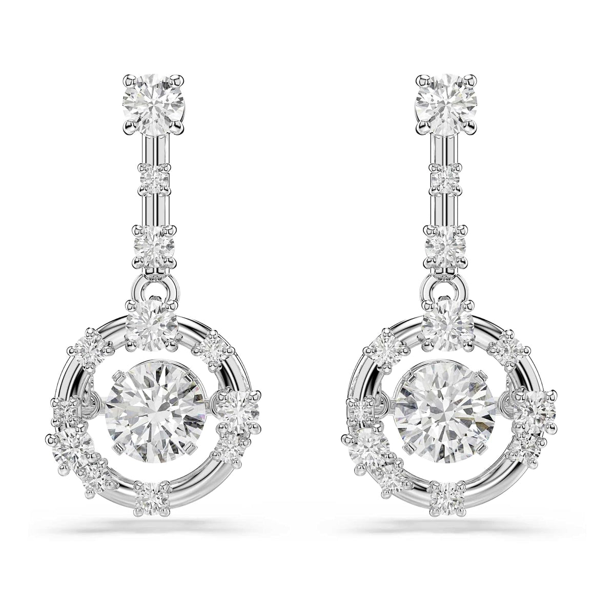 Swarovski Colección Constella - Piedra danzante de corte redondo, color blanco, chapado en rodio