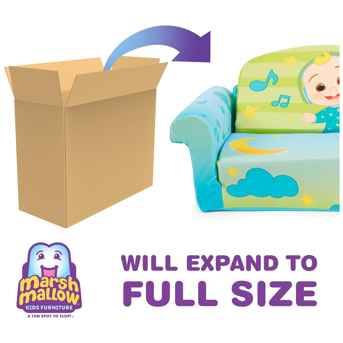 Marshmallow Furniture Sofá 3 en 1 Cocomelon Convertible para Niños con Manta