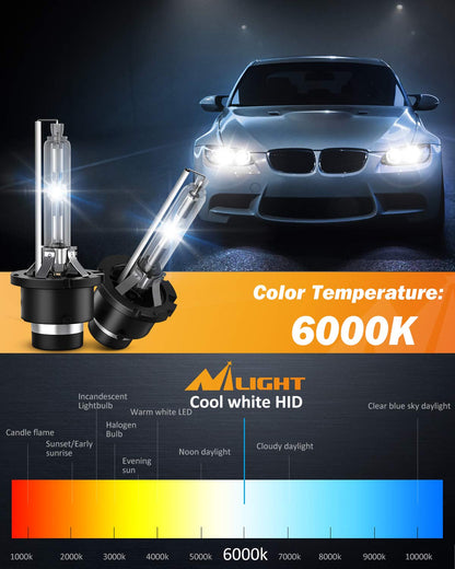 Nilight Bombillas HID D4S V1XD4S, 6000 K, Blanco Diamante, Haz Alto y Bajo, Paquete de 2