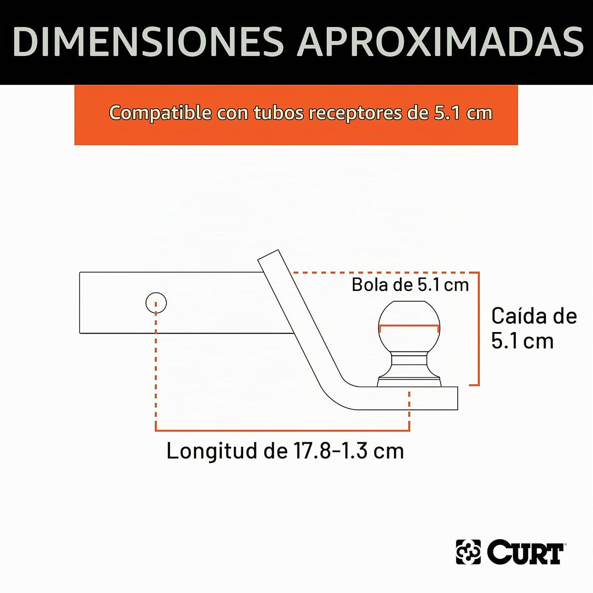 Curt Fusion Soporte de Enganche para Remolque con Bola y Pasádor de 2 in 45134, Negro