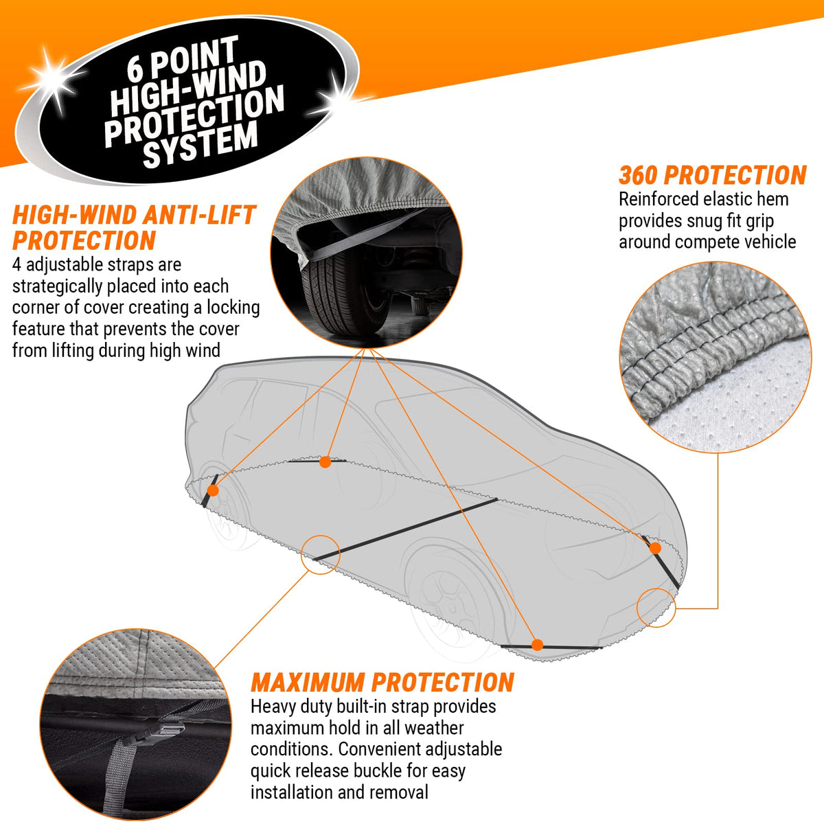 Armor All Season Guard, Funda para automóvil gris, Resistente al agua, para automóvil (Car), Tamaño grande (hasta 203" de longitud), Protección UV, Ajuste universal