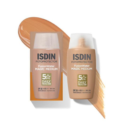 ISDIN Fotoprotector Fusion Water COLOR SPF 50, Protector Solar Facial de fase acuosa con color para uso diario, Cobertura natural, 50ml