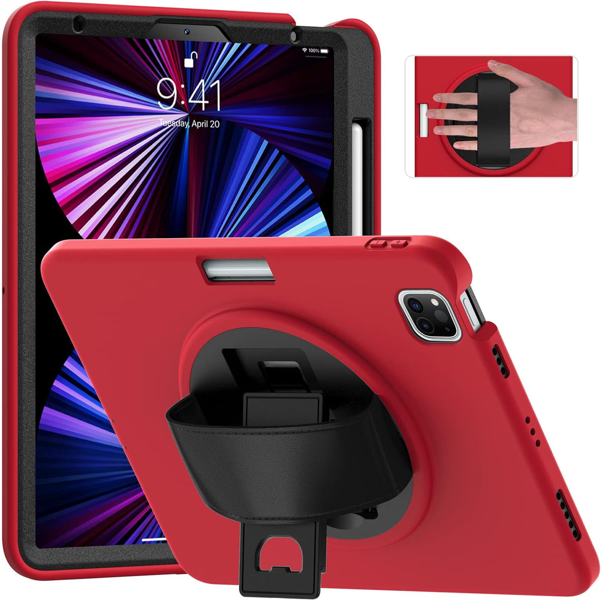 ORIbox Morandi - Funda para iPad Air (5ª/4ª) y iPad Pro de 11 Pulgadas (4ª/3ª/2ª/1ª), Cuerpo Completo, a Prueba de Golpes, protección contra caídas 3 en 1 con Soporte 360/correa de Mano, Color Rojo