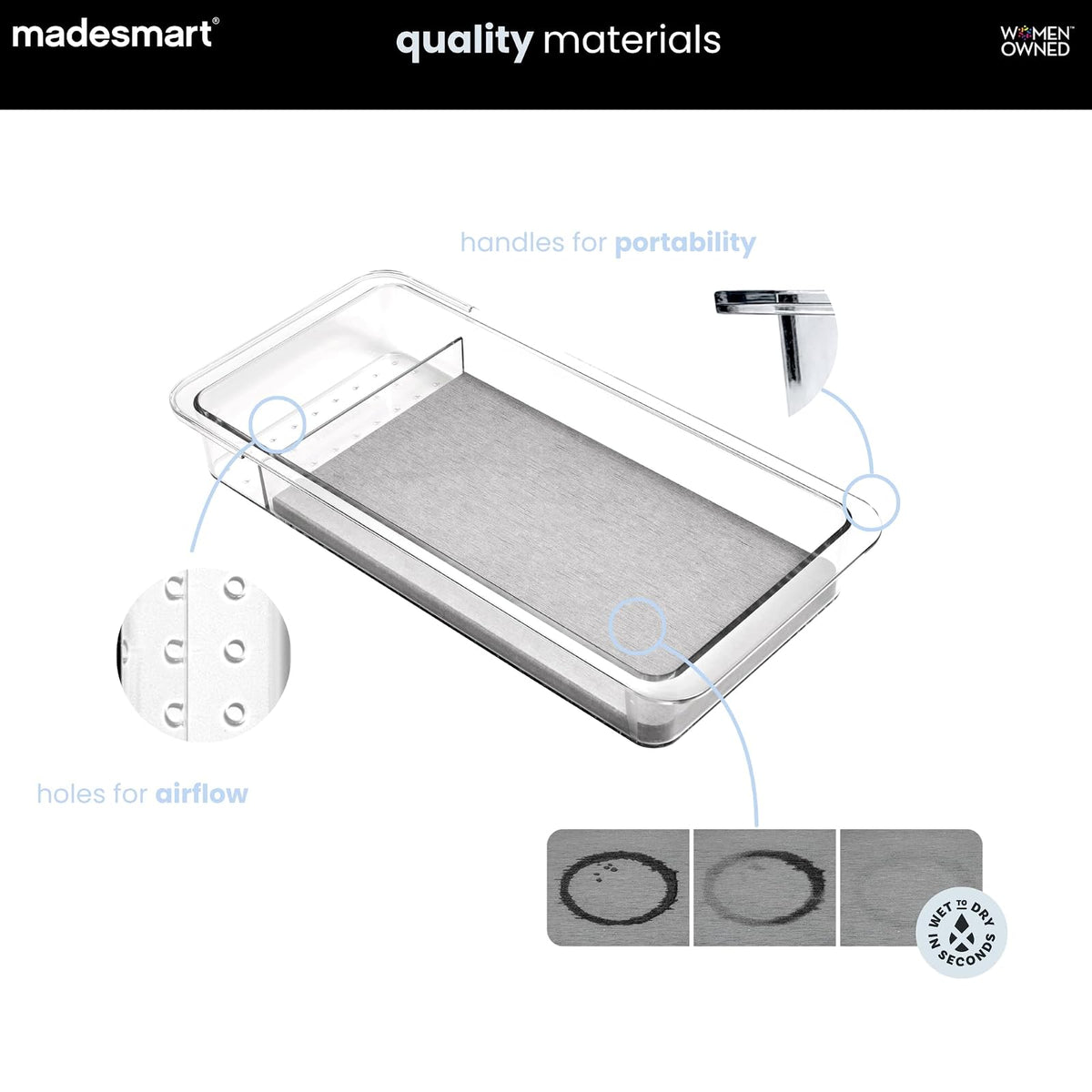 madesmart Organizador de cajones con Bandeja Dental con Piedra de Secado, Organizador de plástico Transparente para Cepillo para Polvo de Dientes, Hilo Dental, Hilo Dental para Agua, Enjuague bucal