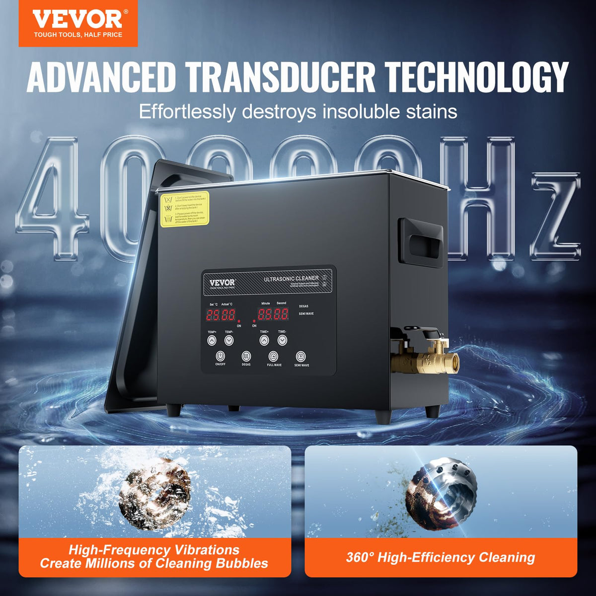 VEVOR Limpiador ultrasónico de 6 l con calentador de cesta y temporizador de 180 W