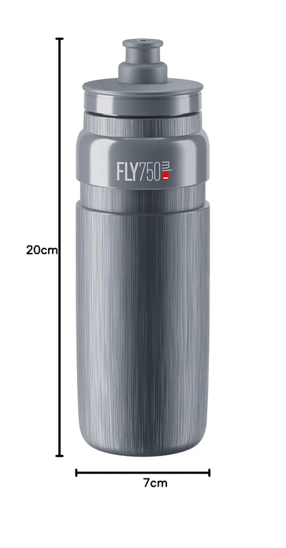 Elite Fly Tex - Botella de agua para ciclismo, 750 ml, color gris, ultraligera, sin BPA, fácil de apretar para carretera, MTB y grava