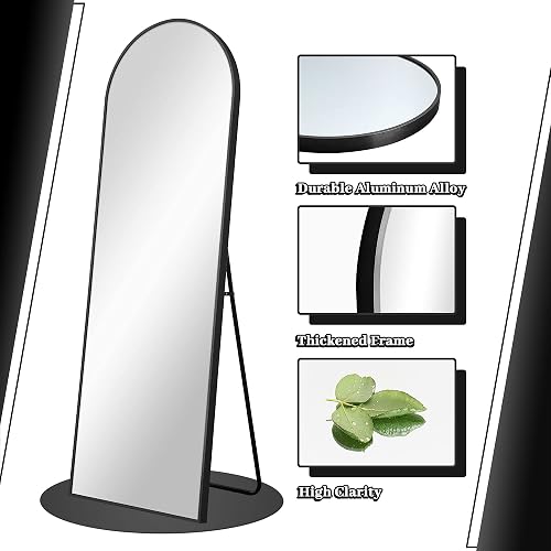 NeuType Espejo arqueado de Longitud Completa para Colgar o apoyado contra la Pared, Espejo de recámara Grande de Gran tamaño, Espejo de Piso, Marco Fino de aleación de Aluminio, Negro, 65 x 22