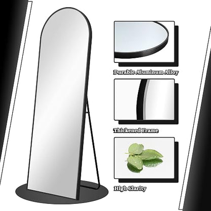 NeuType Espejo arqueado de Longitud Completa para Colgar o apoyado contra la Pared, Espejo de recámara Grande de Gran tamaño, Espejo de Piso, Marco Fino de aleación de Aluminio, Negro, 65 x 22