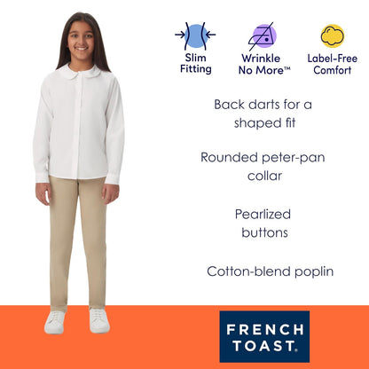 French Toast Camisa Tejida de Manga Larga con Cuello Peter Pan (estándar y Plus) Blusa para Niñas