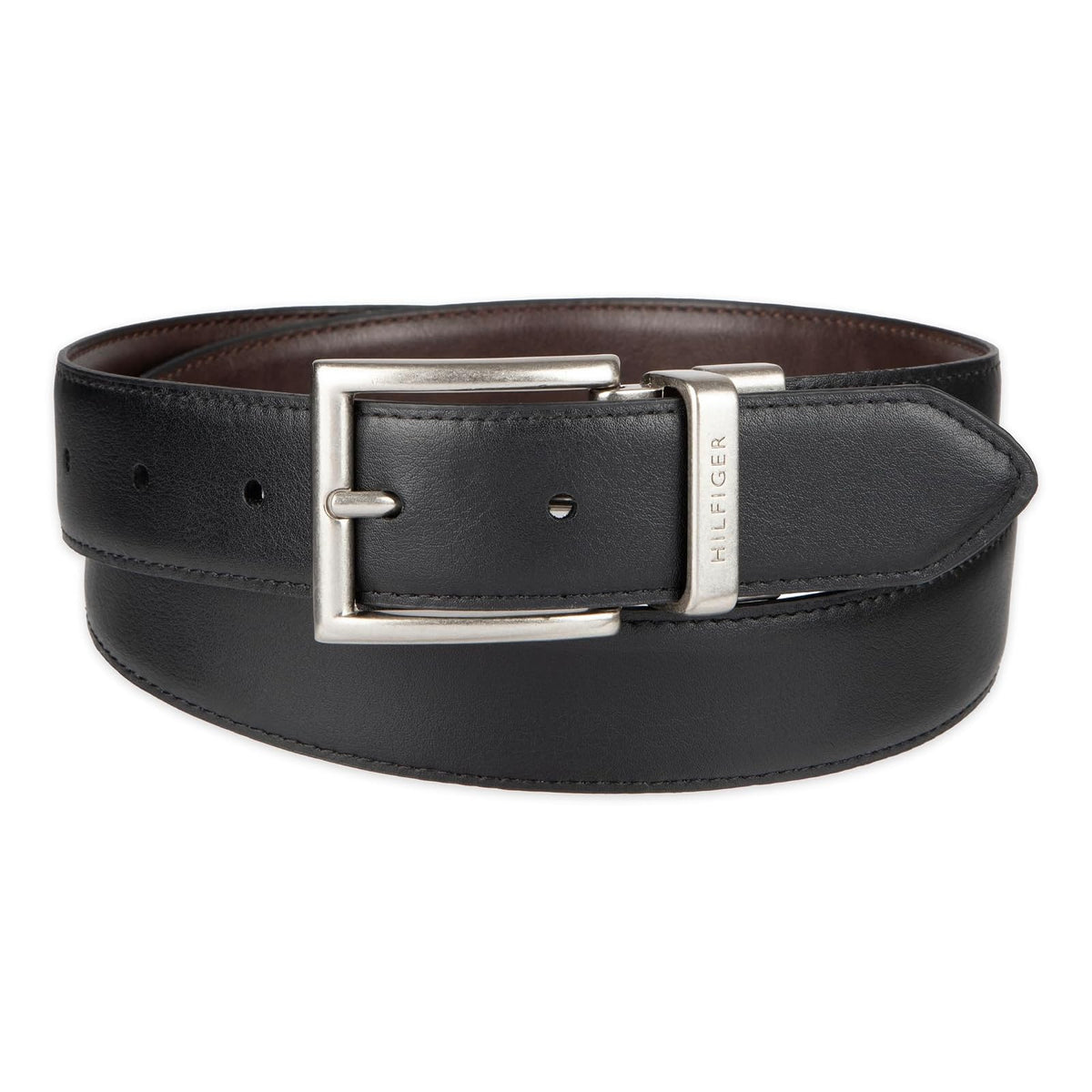 Tommy Hilfiger Cinturón reversible para hombre grande y alto con hebilla de níquel pulido