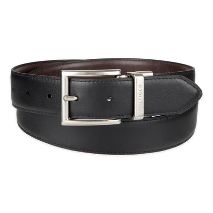 Tommy Hilfiger Cinturón reversible para hombre grande y alto con hebilla de níquel pulido