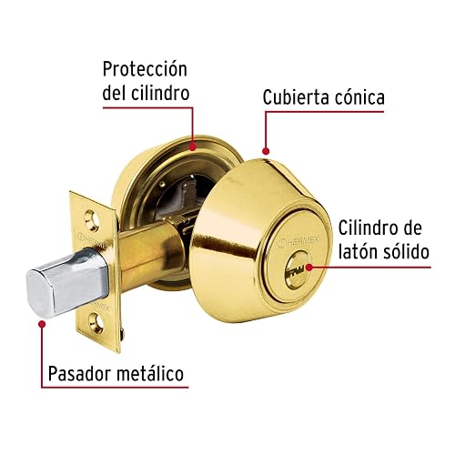 Hermex CERO-12, Cerrojo llave-llave, cilindro de latón, latón brillante