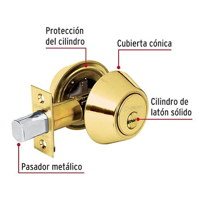 Hermex CERO-12, Cerrojo llave-llave, cilindro de latón, latón brillante