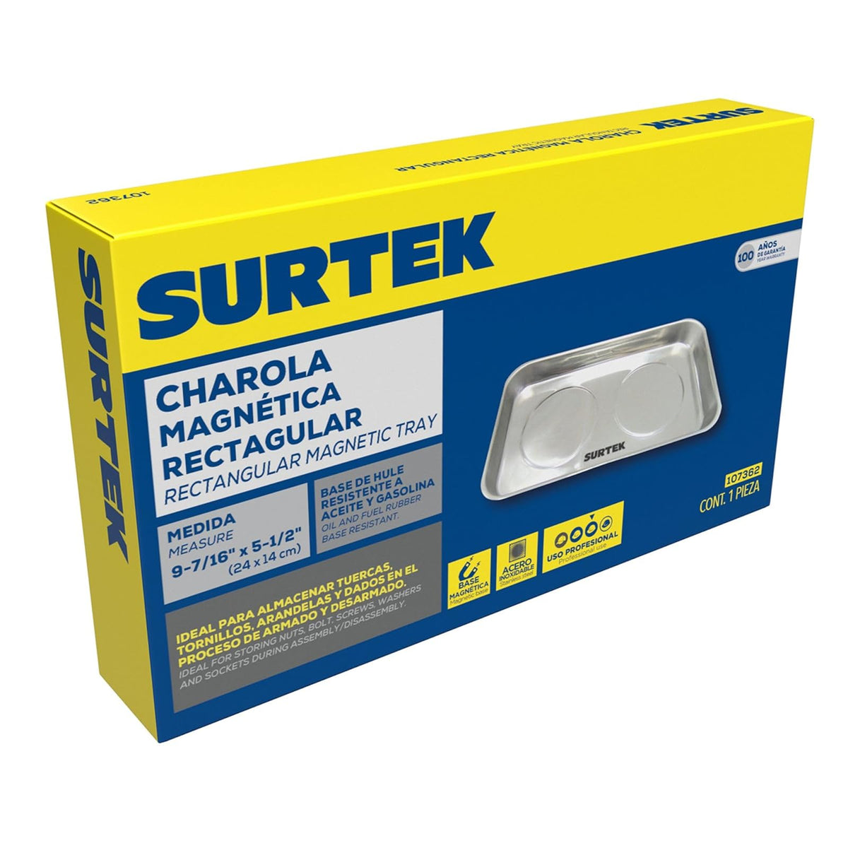 Surtek 107362 Charola Magnética Rectangular, 24 x 14 cm