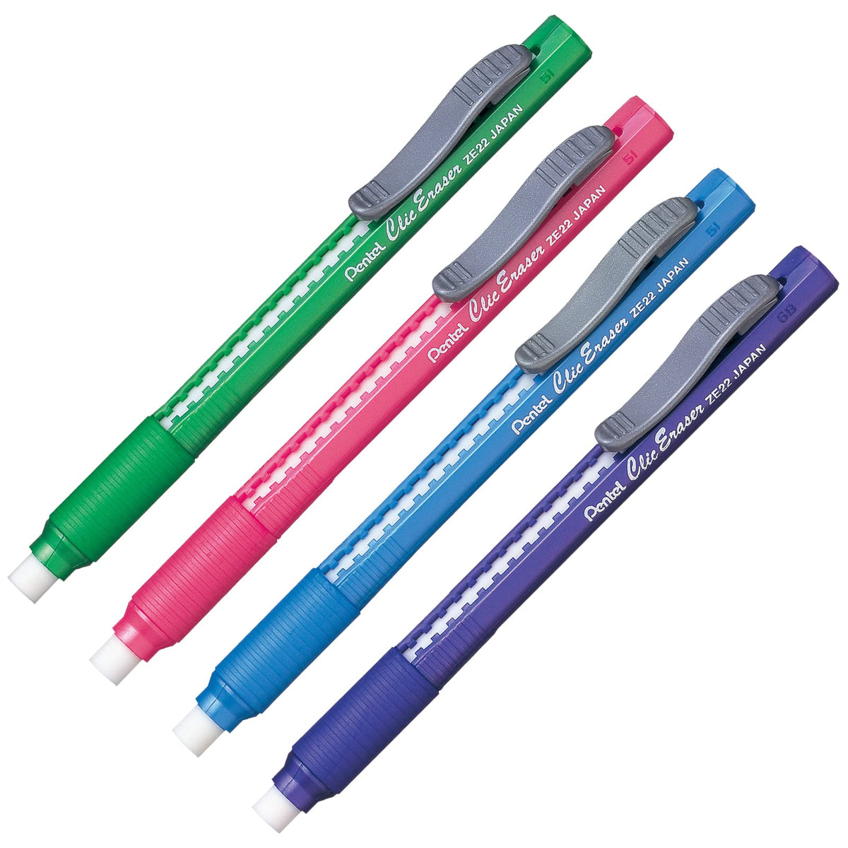 Pentel ZE21BPZ-4 Clic Erasers, Black Barrel