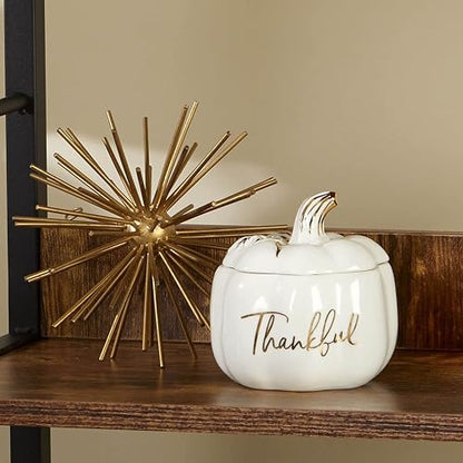 Kate Aspen Thankful - tazón decorativo de calabaza blanca, Soporte para joyería/plato de caramelos, decoración de otoño, decoración del hogar, premio de ducha (23272NA)