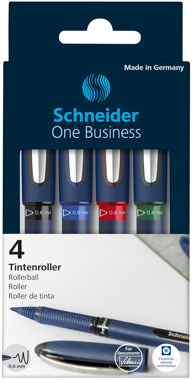 Schneider One Business Clip-on retractable pen Negro, Azul, Verde, Rojo 4pieza(s) - Bolígrafo (Bolígrafo retráctil con clip, Multicolor, Negro, Azul, Verde, Rojo, De plástico, 0.6 mm, Fuerte)
