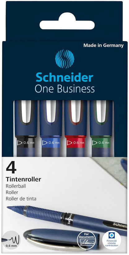 Schneider One Business Clip-on retractable pen Negro, Azul, Verde, Rojo 4pieza(s) - Bolígrafo (Bolígrafo retráctil con clip, Multicolor, Negro, Azul, Verde, Rojo, De plástico, 0.6 mm, Fuerte)