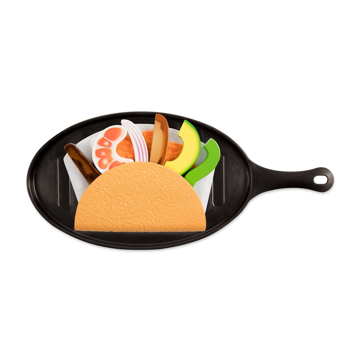 Melissa & Doug Juego de Tacos y Tortilla Para Rellenar y Doblar, Comida de Juguete, Comida Mexicana de Juguete que se Puede Cortar, Juguete de Madera, Sartén y Más (43 Piezas)